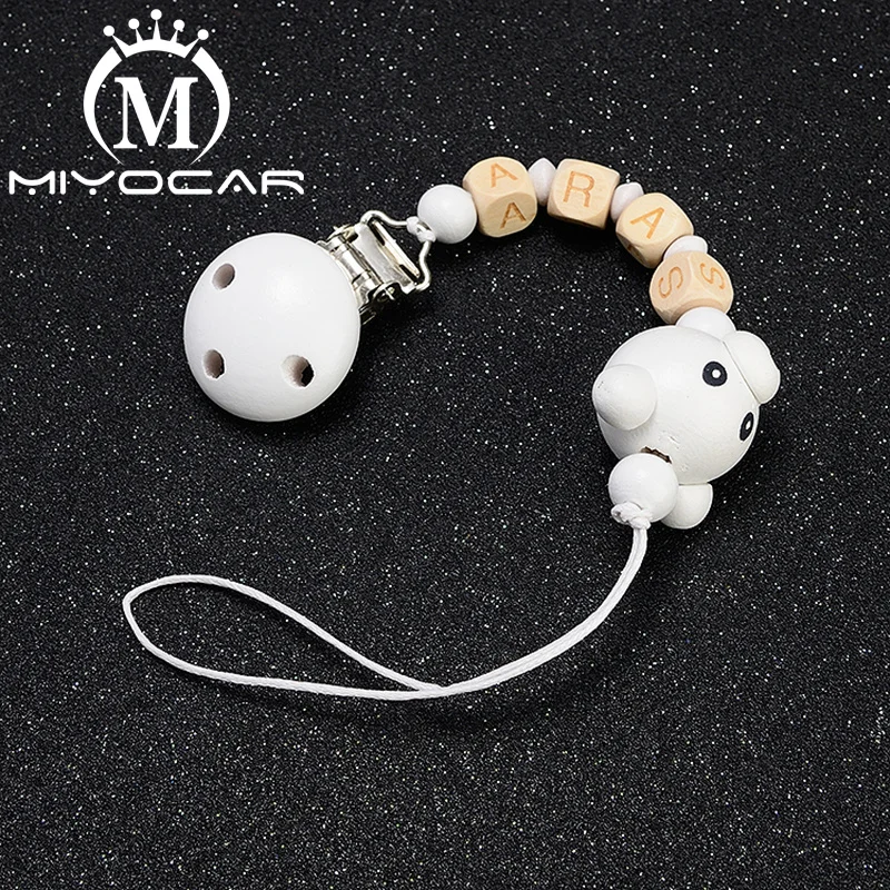 

MIYOCAR custom name safe wood bear pacifier clip dummy clip holder pacifier holder with any name can make SP017