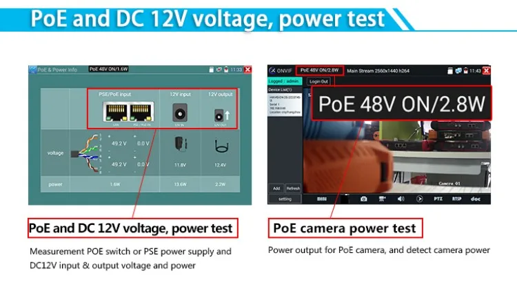 Handheld 4inch IPS Touch Screen Waterproof Dustproof Interface H.265 4K HD CCTV Tester Support DC12V 3A DC48V PoE Power Output_12