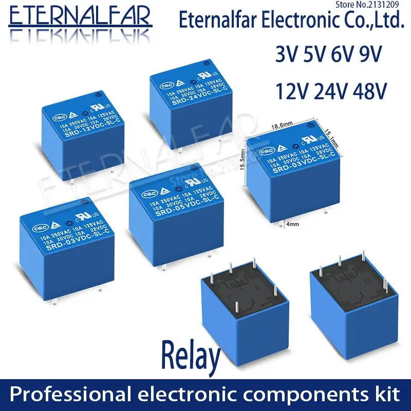 

Time Relays SRD-03VDC-SL-C 5V 6V 9V 12V 24V 48V DC 10A 125V 250V AC SPDT NO Typc A 4PIN SPDT B-M Typc C 5PIN PCB T73