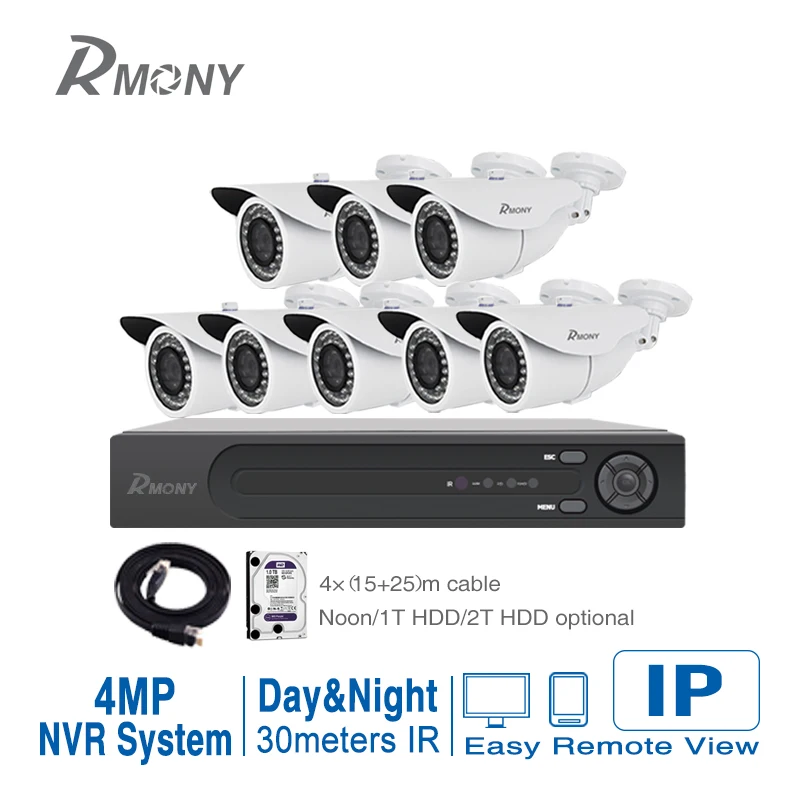  Hotting Full 8CH h 265 POE Kit POE NVR 8PCS 4.0mp ip66 PoE IP Camera P2P Cloud Service CCTV System Security Video Surveillance 