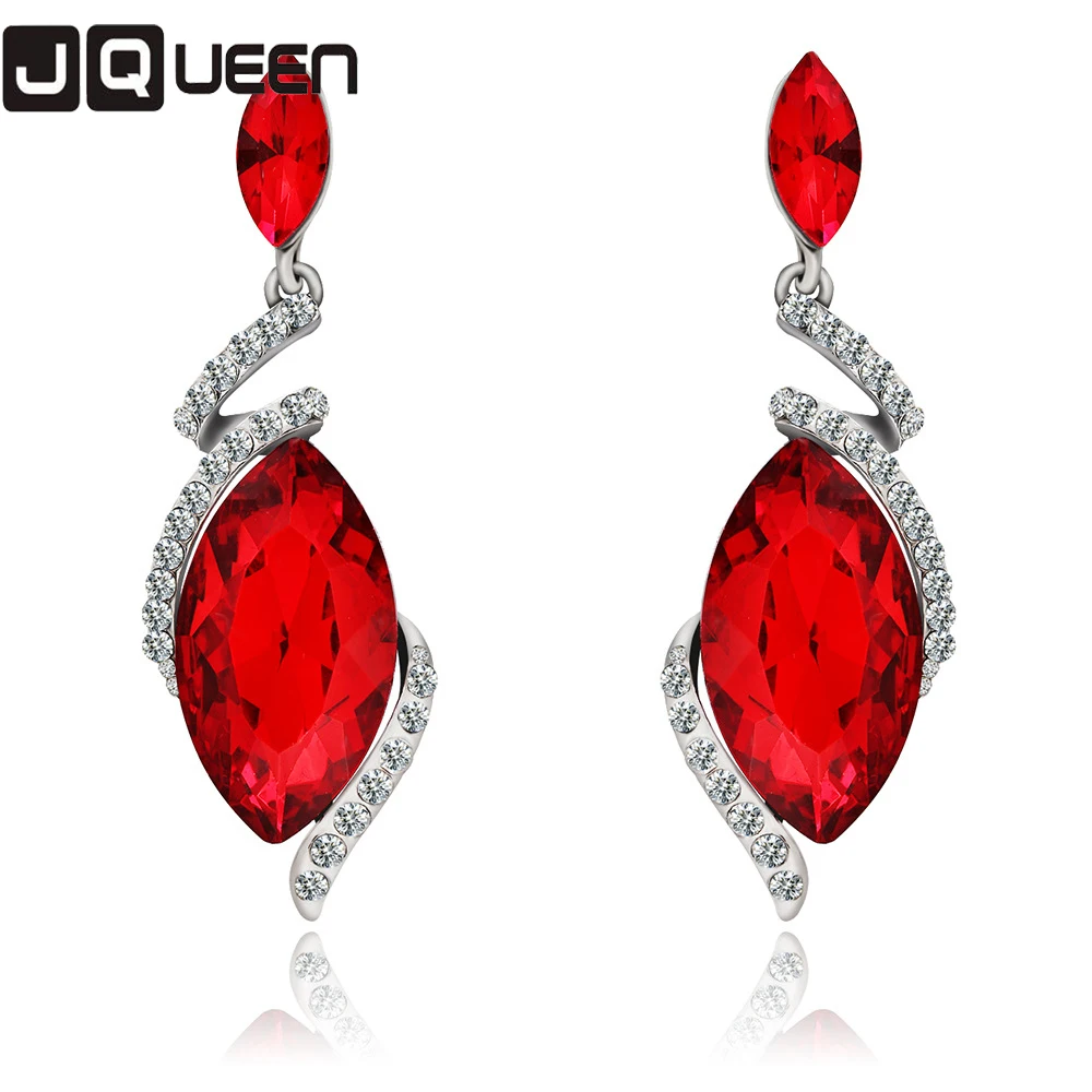 1 Pair Red Crystal Long Dangle Earrings Geometric Sparkly 1 Pair Red Crystal Long Dangle Earrings Geometric Sparkly Rhombus Design Young Style Jewelry Alloy Plated 2 Color Available In Drop From