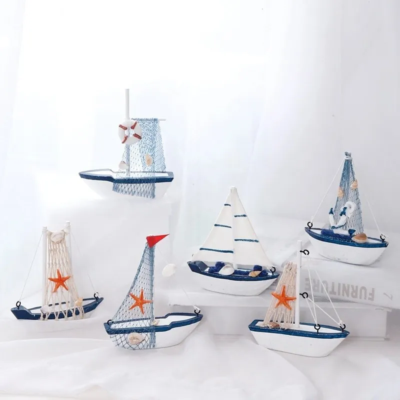 

1pc Wood Sailing Boat Mediterranean Style Decorations Creative Ins Shooting Sailing Model Crafts Small Ornaments Home Decoration