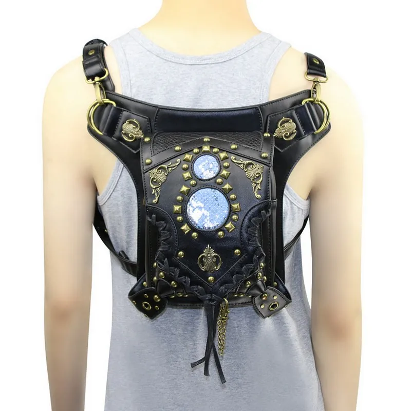 Fashion Gothic Steam punk Skull Retro Rock Handbags Men Women font b Waist b font Bag
