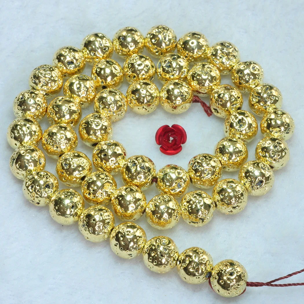 

ICNWAY Natural 8mm Gold Plated Lava Gemstone Round Loose Beads DIY Bracelet Necklace Earrings Making Jewelry 15inch