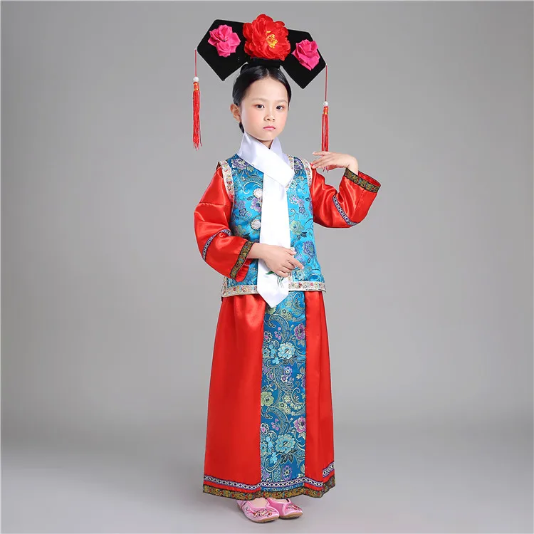 Детское платье в народном стиле династии Цин, традиционное китайское платье принцессы для девочек, Одежда для танцев, косплей, YZT083115