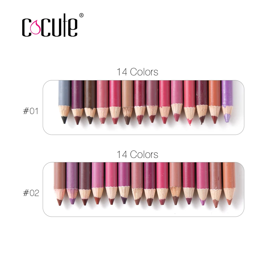 Cocute 14 шт. цвета профессиональный карандаш для губ водонепроницаемый прочный мульти цвета губ лайнер косметический набор принадлежности для макияжа