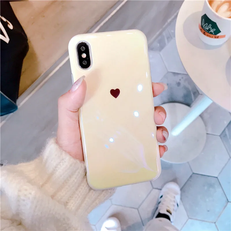 

love heart For iphone X XR XS XS Max Blue ray Laser Love Heart Soft silicon Mirror case for iphone 6 6s 7 8 plus back cover