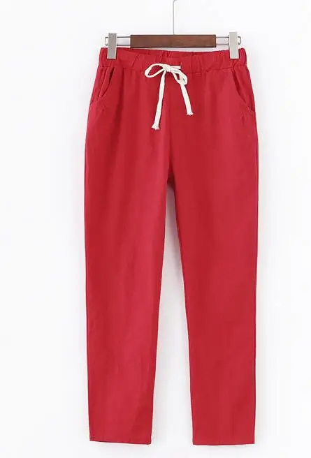 Летние женские хлопковые льняные брюки больших размеров 5XL 6XL 7XL брюки свободные повседневные однотонные женские шаровары - Цвет: Красный