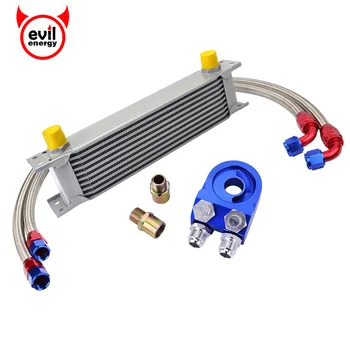 

evil energy 10Row AN10 Universal Engine Transmission Oil Cooler+Oil Adapter Filter Cooler Plate+Stainless Steel Oil Hose Tube