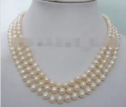 

FREE SHIPPING HOT sell new Style >>>> Wonderful 3 row 7-8mm Natural White Freshwater Pearl Jewelry Necklace