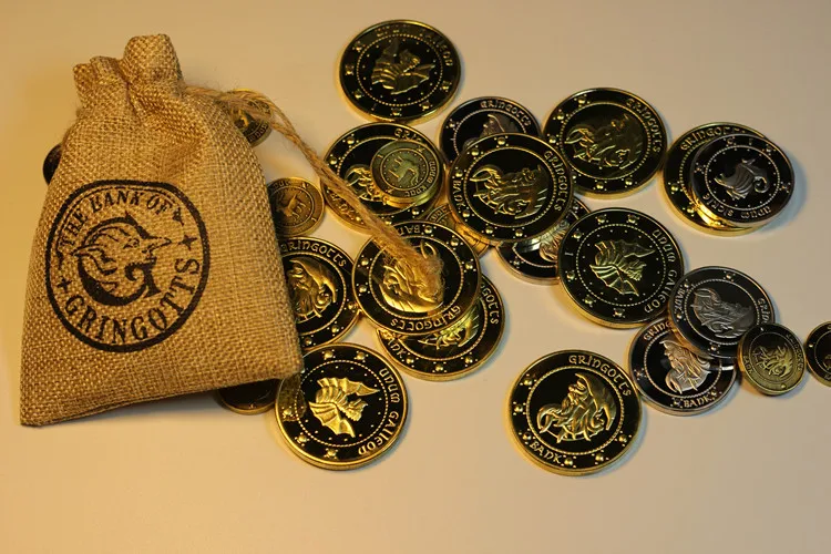 HP7 HOGWART Commemorative Coins HP Potter Gringots' Bank Coins Golden Galleon Silver Sickle Copper Knut 1:1 Metal Models HP Toys