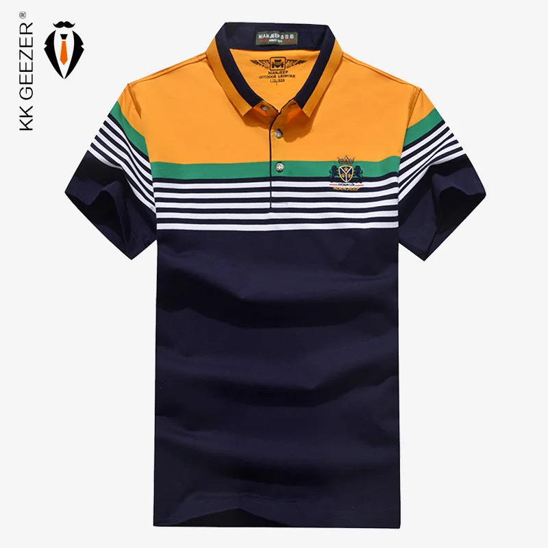 

Men Polos Shirts 4XL Top Selling Casual Slim New Fashion Brand Classic Striped Short High Quality Casual White Black Badge
