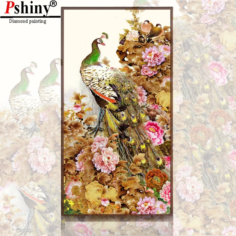 

PSHINY 5D DIY Diamond embroidery sale Flower peacock picture Full Square rhinestone kit animals diamond Painting cross stich