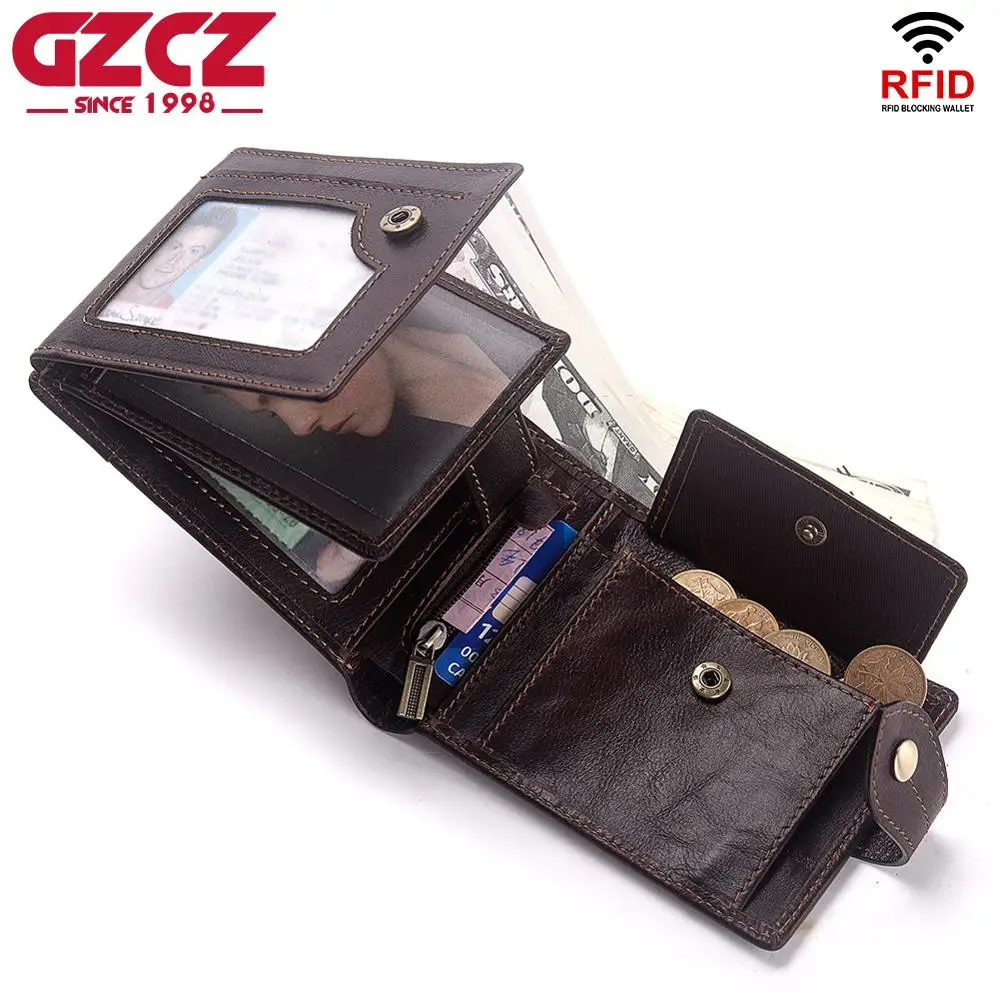 

2019 Men Wallets Fashion Short Coin Purse Mens Genuine Leather Wallet Trifold Rfid Wallet Photo Holder Portomonee Money Bag