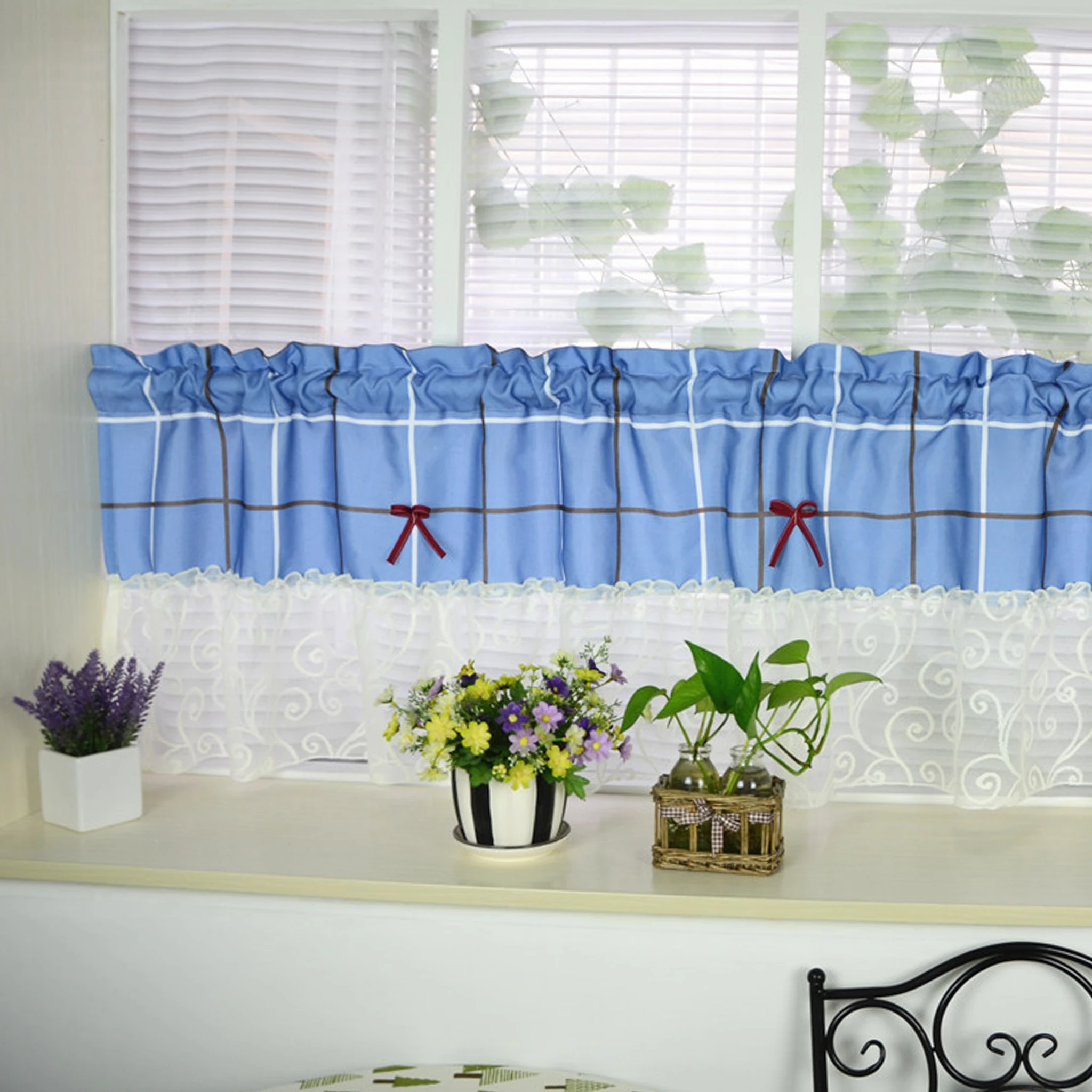 Cortina Da Cozinha Do Mediterr Neo Moda Caf Xadrez Azul Bowknot Cortina Da Cozinha Do Mediterr Neo Moda Caf Xadrez Azul Bowknot