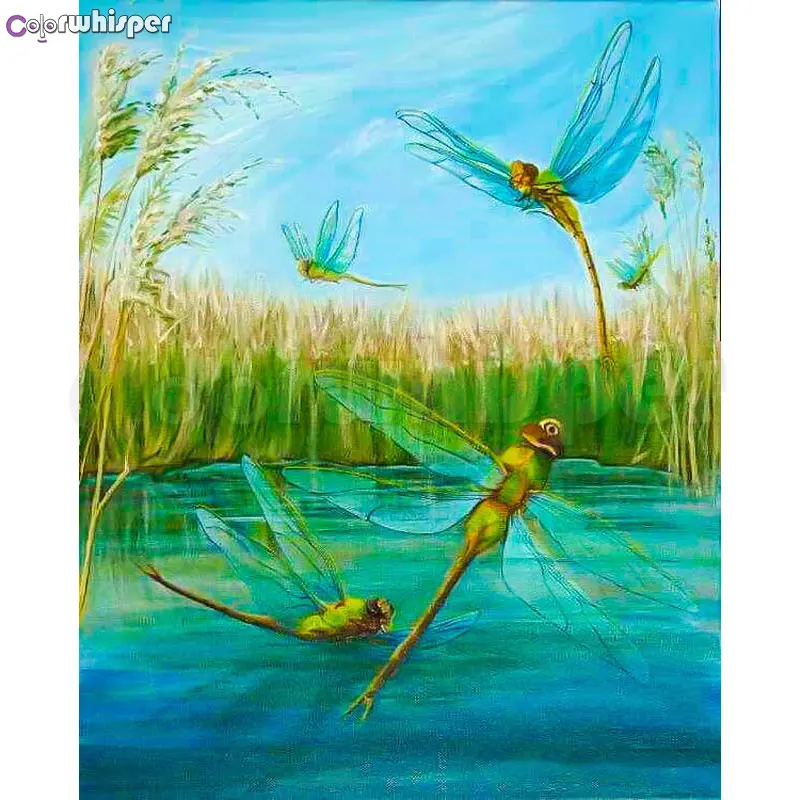 

ColorWhisper Daimond Painting 5D Full Square/ Round "Dragonfly Picture" Diamond Rhinestone Crystal Cross Stitch Mosaic Art 776DP