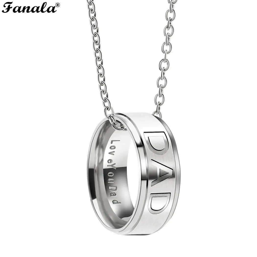 Steel Father's Pendant Necklace Engraved Stainless Letter Day Mom Love Round Dad | Украшения и аксессуары