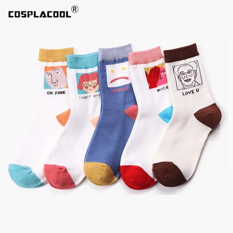 [COSPLACOOL] забавные носки с буквенным принтом, абстрактная живопись, Divertidos, персонажи, Skarpety, милые женские носки в Корейском стиле