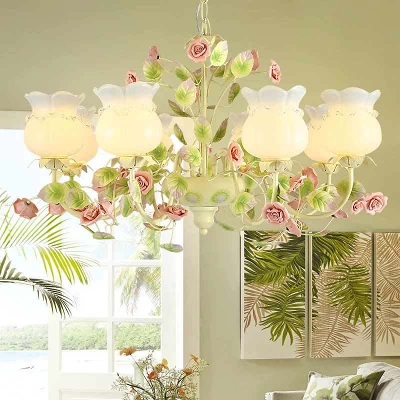 

Modern LED chandelier living room suspended lamps American village bedroom lighting fixtures ceramics Resin hanging lights