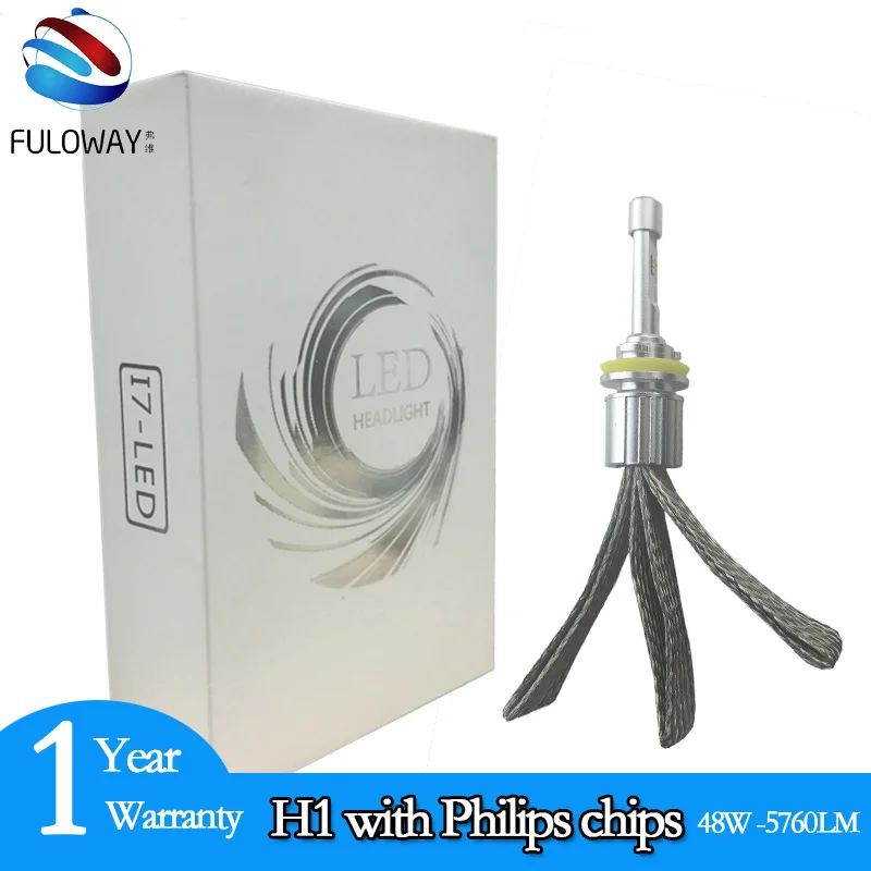 2 X Plug&ampPlay 48W 5760LM H1 LED Lamp 12V Headlights Flood For PHILIPS Chips 6000k External Lights Universal Light Source | Автомобили и