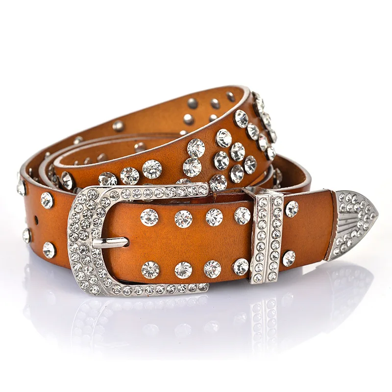 

Luxury Women Belts Bling Street Casual Waist Strao Good Quality Leather Jeans Belt Fashion Vintage Rivets Belt for Ladies Girls