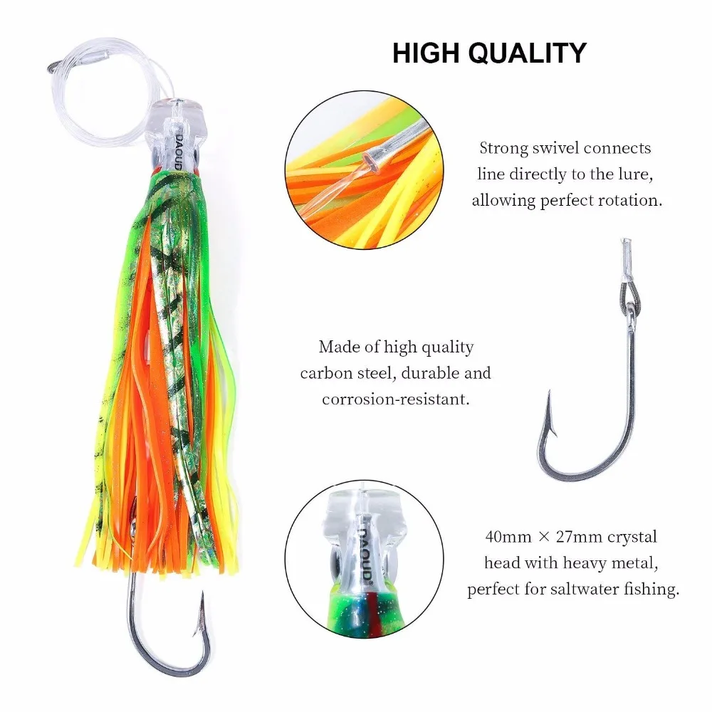 Octopus Skirts Trolling Lures Saltwater Tuna Skirt Lures with Stainess Steel Hook Swivel Rigged Leader Big Game Trolling Lure Octopus Skirts Trolling Lures Saltwater Tuna Skirt Lures with Stainess Steel Hook Swivel Rigged Leader Big Game Trolling Lure
