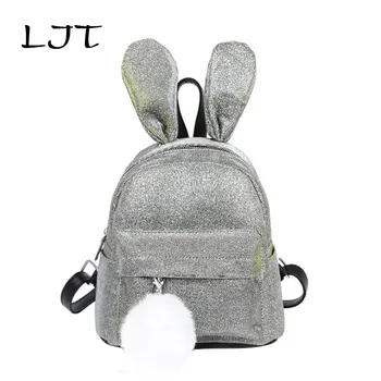 

LJT 2019 Portable Women Sequins Backpack Girls Fashion Cute Rabbit Ears Mini School Bags for Teenage Girls Travel Bag Mochila