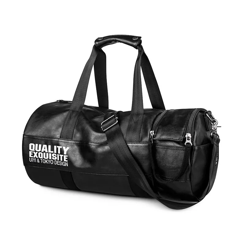 UIYI Design Men Travel Handbag Large Black Tote PU Leather Women Bucket Gym Fitness Bags Zipper ...