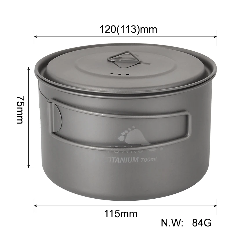 TOAKS Camping al aire libre de 700 ml copa de ultraligero de titanio olla con tapa y plegado de POT-700-D115-L