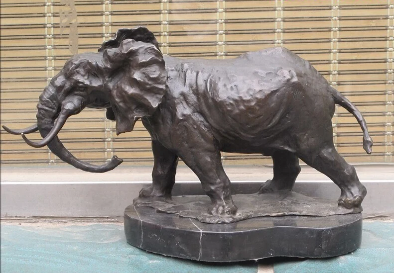 

JP S0262 15"Signed Bronze Marble Statue India Mumbai Elephant