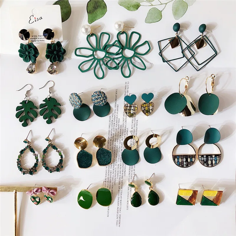 

summer temperament green color High Level Korean Earrings for Women vintage Earrings 2019 Accessories Party Birthday Gift CEL329