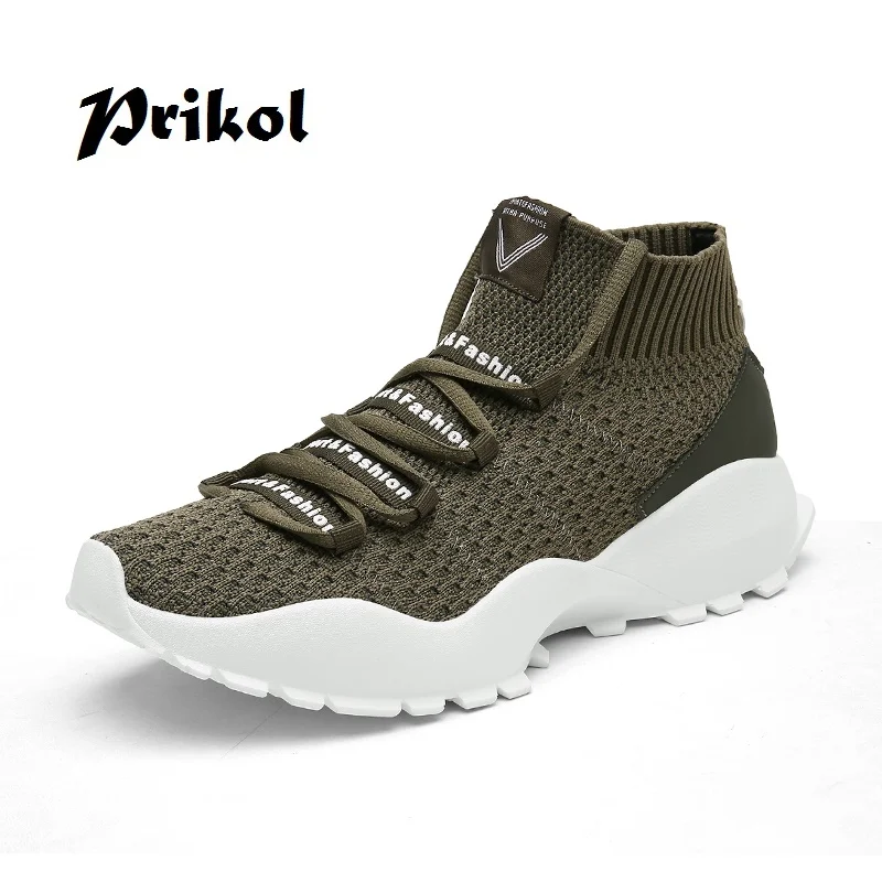 

Prikol 2019 New Men Running Sports Sock Shoes LightWeight Flexible Wearable High Top Sneaker Zapatillas Soft Leather