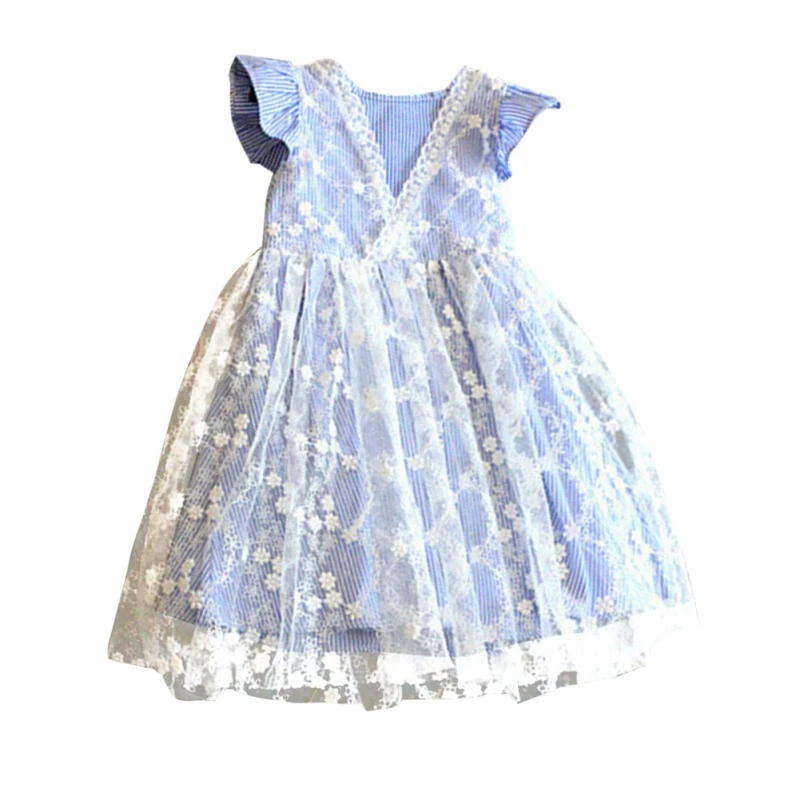 

Princess Dress Summer Sleeve Lace Fake Striped Party Print 2 Formal Girl Baby 2019 Pageant Sundress Piece Dresses