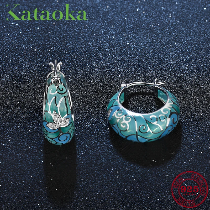 

2018 Fashoin Color Cyan blue Enamel Earrings 925 Sterling Silver Flowers Dazzling CZ Stud Earrings Party Jewelry Women Gift