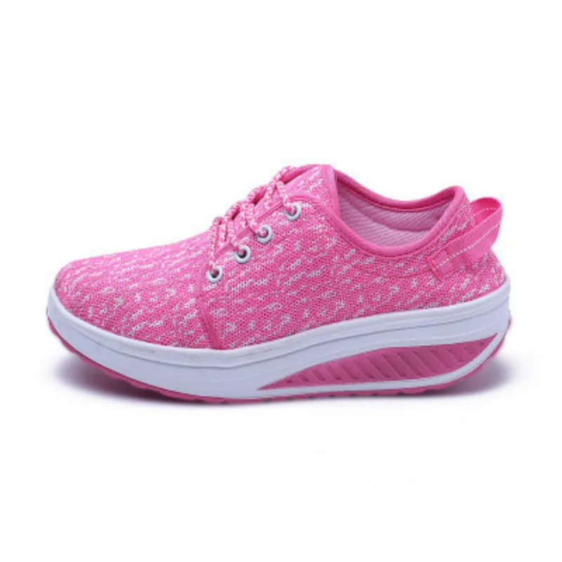 Детская Женская обувь для бега, женская спортивная обувь, нескользящая амортизирующая Уличная обувь из искусственной кожи, кроссовки для девушек, увеличивающие рост, обувь на платформе - Цвет: Pink 5085