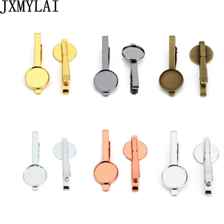 

JXMYLAI 10pcs /lot Copper 16mm Round Cabochon Necktie Tie Clips Set Blank Base For Men Accessories