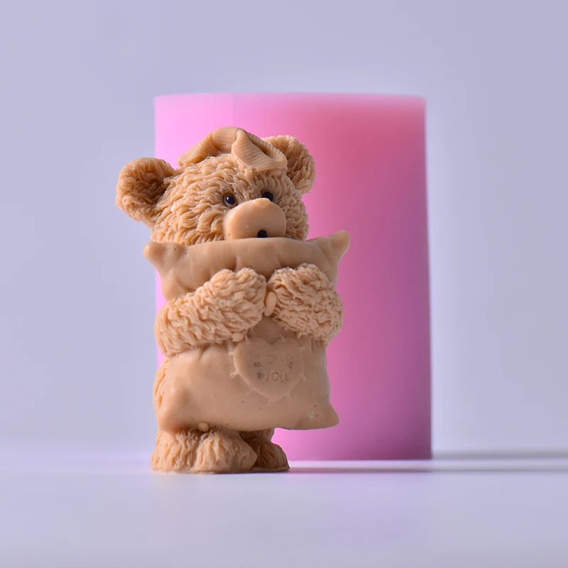 Силиконовая форма для мыла, свечи, 3D маленький медведь с подушкой, формы для изготовления свечей, сделай сам, ручная работа, инструмент для украшения из смолы и глины