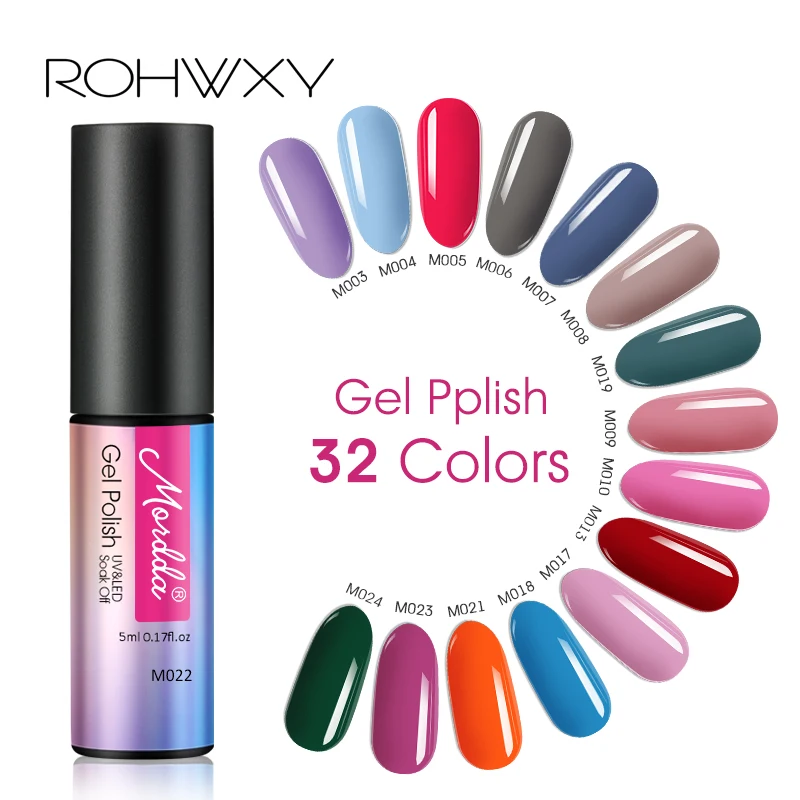 

ROHWXY 5mL Glitter Gel Nail Polish Semi Permanent Soak Off UV Gel Nail Art Varnish Shining Primer Manicure Lacquer