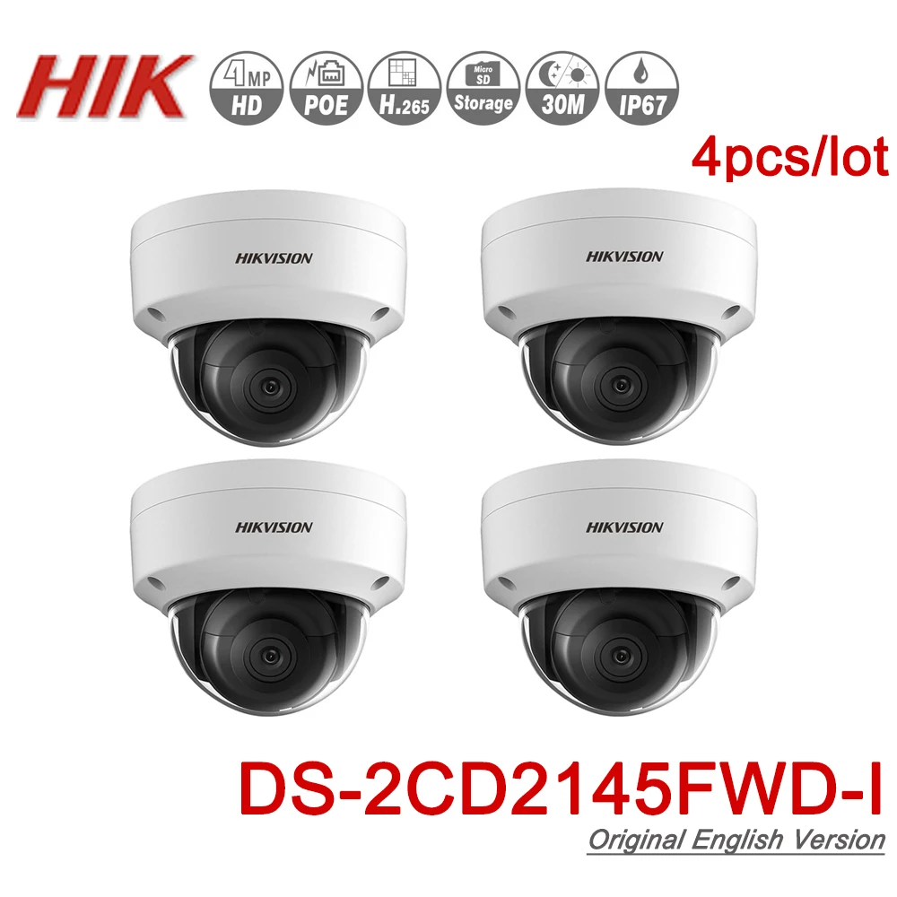 

Hikvision DS-2CD2145FWD-I POE Camera Video Security 4MP IR Network Dome Camera 30M IR IP67 IK10 H.265+ SD card slot 4pcs/lot