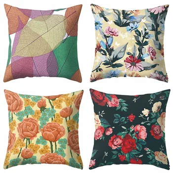 

Hot Fashion Tropical Plants Green Leaves Monstera Cushion Flower Floral Cushion Decorative Beige Pillow Case