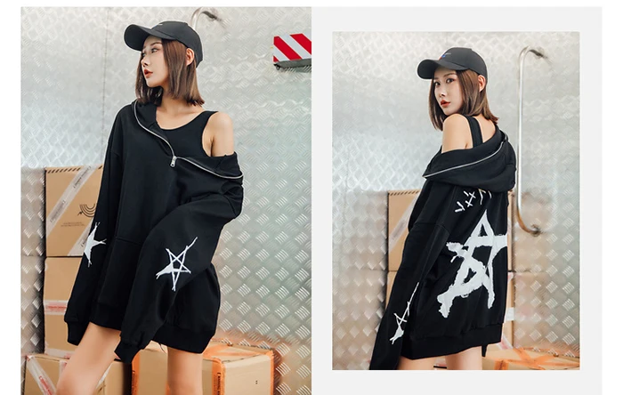 Корейский стиль печати Harajuku Толстовка для женщин с капюшоном на молнии дизайн 2019 новый уличная мода Негабаритных Толстовки для пар