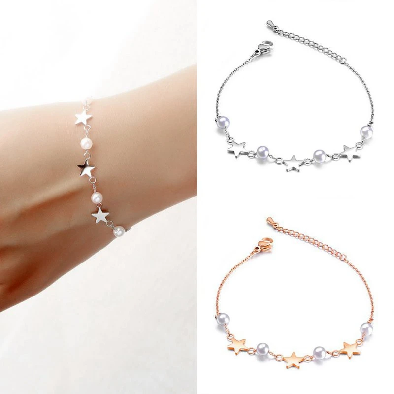 

Japan And South Korea Sweet And Lovely Artificial Pearl Bracelet Star Titanium Steel Ladies Bracelet Holiday Gift