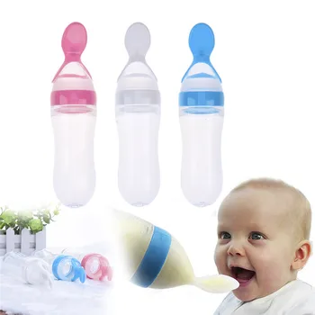 

90ml Baby Squeezing Feeding Spoon Silicone Training Scoop Rice Cereal Food Feeder Safe Tableware Infant Food Supplement Bottle