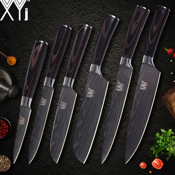 

XYj Kitchen Knife Cook Sets Damascus Pattern 7cr17 Stainless Steel Knife Chef Slicing Santoku Utility Paring Knife Cooking Tools