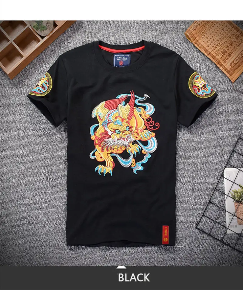 Для мужчин Вышивка Храбрые войска T рубашка в китайском стиле Премиум летние футболки Повседневное футболка с длинными рукавами уличный с короткими рукавами Топы