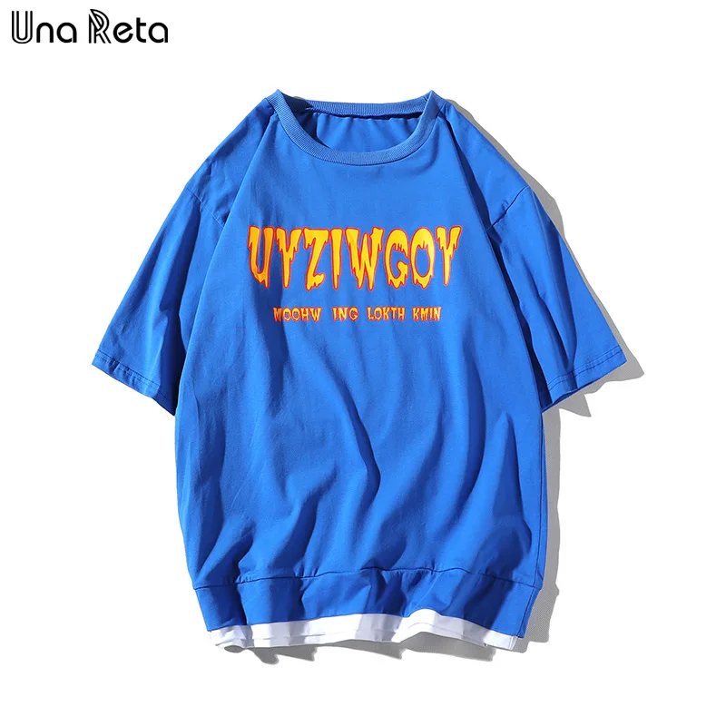 Una Reta Мужские футболки в европейском и американском стиле, повседневные свободные топы с коротким рукавом, футболки, уличная мужская летняя футболка в стиле хип-хоп - Цвет: Синий