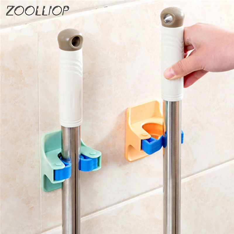 

2Pcs/lot Home Clip Mop Hooks No Trace Mop Holder Bathroom Rack Bathroom Hanger Wall Mounted Self Adhesive Storage Rack Clip