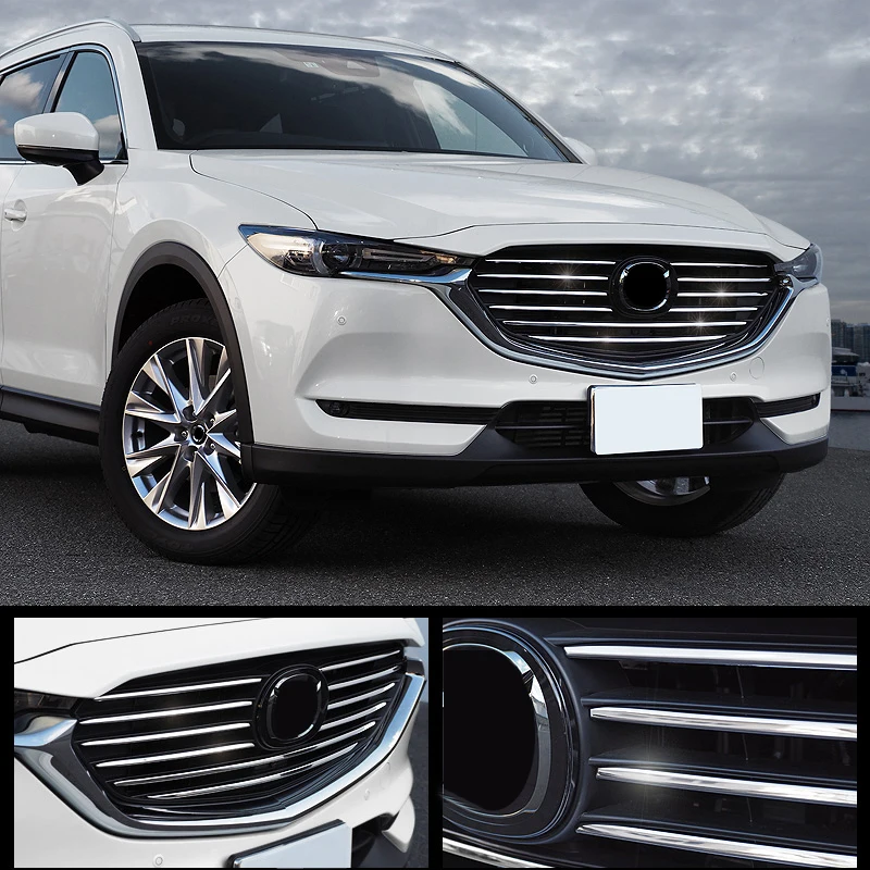 

Car Styling Accessories Front Central Grill Grille Cover Strip Trim 10pcs ABS Chrome For Mazda CX-8 CX8 2017 2018 2019