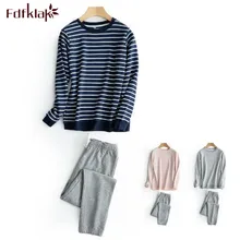 Fdfklak осень-зима пижам высокое Качественный хлопок пижама в полоску Женская Полар-флиса для влюбленных пар костюм Для женщин пижамы женские SleepwearQ428