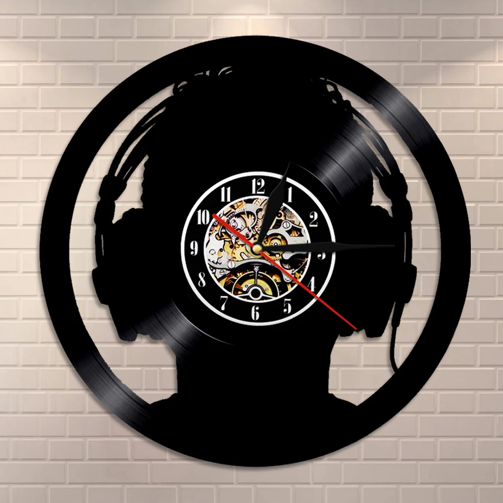 1Piece DJ Rock Music Vinyl Clock Headphone Wall Mounted Art Timepiece Vintage Room Decoration